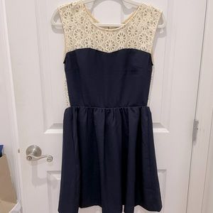 Alythea Navy and Cream Floral Lace Back Minidress